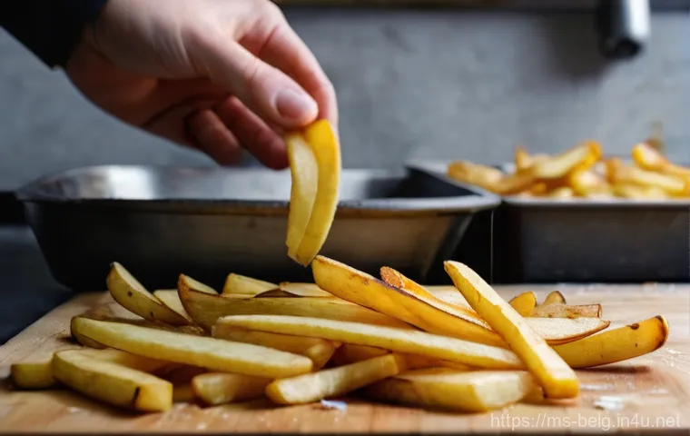 벨기에 감자튀김 문화 - **Prompt: "A close-up, high-definition photograph showcasing the meticulous process of preparing aut...