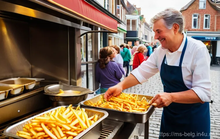 벨기에 감자튀김 문화 - **Prompt: "A close-up, high-definition photograph showcasing the meticulous process of preparing aut...