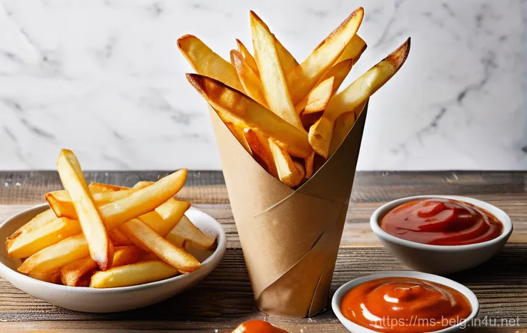 벨기에 감자튀김 문화 - **Prompt: "An atmospheric, bustling scene at a traditional Belgian 'Fritkot' (fry stand) during a li...