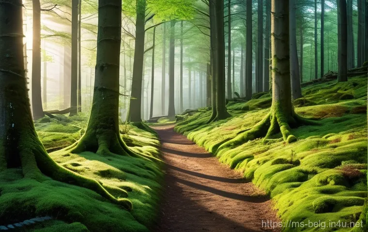 벨기에 하이킹 코스 - **Ardennes Forest Serenity:** "A serene, mystical view inside the dense Ardennes forest in Belgium. ...