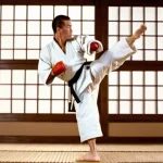 장 클로드 반담 - **Prompt:** A dynamic, full-body action shot of a young Jean-Claude Van Damme, captured mid-air as h...